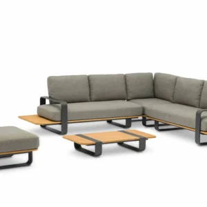 Salotto da Giardino Angolare in Alluminio e Teak ROMEO | Set Modulare Premium 5-6 Posti