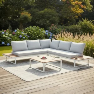 Salotto da Giardino STACY Bianco in Alluminio | Design Angolare Moderno