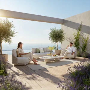 Salotto da Giardino in Alluminio e Corda Beige Aura | Set Outdoor di Lusso