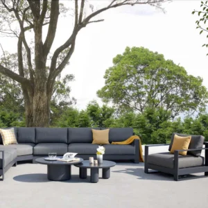 Grande Salotto da Giardino Modulare in Alluminio IRIS NERO – Set Lounge Premium 7 Posti
