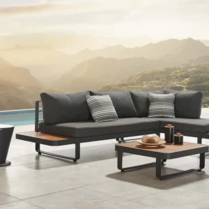 Salotto da Giardino Angolare in Alluminio e Teak CARIBBEAN | Set Modulare Premium 4 Posti