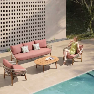 Salotto da Giardino Design in Teak e Corda ROSE | Set Lounge Premium 5 Posti