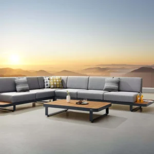 Divano Angolare da Giardino in Alluminio e Teak MANY | Salotto Modulare Premium 5-6 Posti