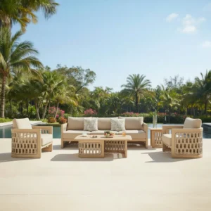 Salotto da Giardino di Lusso in Teak e Corda PALMA | Set Premium 5 Posti