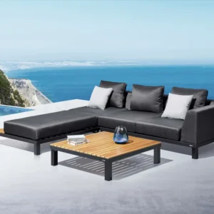 Salotto da Giardino in Alluminio e Teak JULY | Set Lounge Convertibile Premium 5 Posti