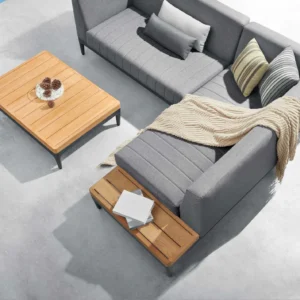 Salotto da Giardino Angolare in Alluminio e Teak SIRA MINI | Set Lounge Premium 4 Posti