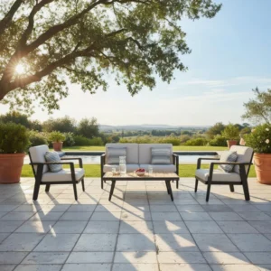 Salotto da Giardino in Alluminio e Teak LOVY MINI – Set Lounge Premium 4 Posti