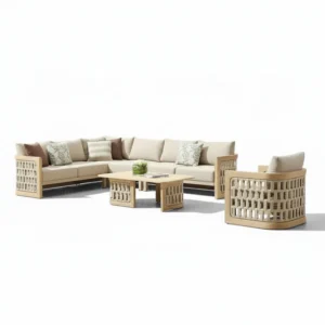 Salotto da Giardino Angolare di Lusso in Teak e Corda PALMA ANGLE | Set Premium 6 Posti