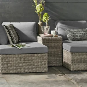 Salotto da giardino modulare in resina intrecciata – JADE Grigio Sfumato