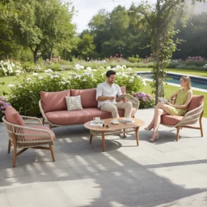 Salotto da giardino in teak e corda – ROSE