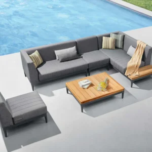 Salotto da giardino angolare in alluminio e teak – SIRA MINI
