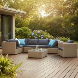 Salotto da giardino in resina intrecciata rotonda color vimini – Modello 1505