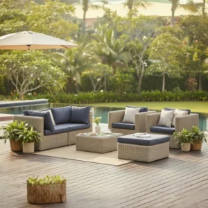 Salotto da giardino modulare in resina intrecciata rotonda – LIBERTY SMART