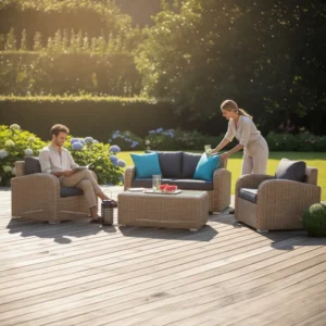 Salotto da giardino in resina intrecciata rotonda – TARA OSIER