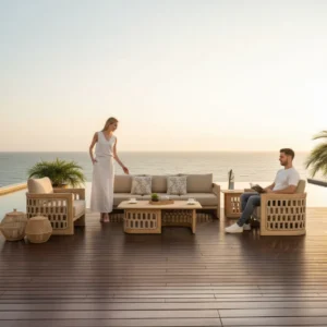 Salotto da giardino di lusso in teak e corda – PALMA