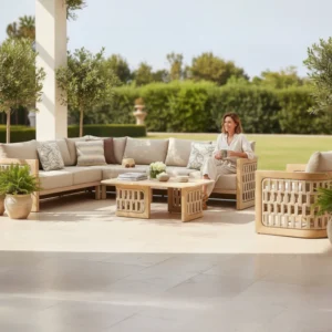 Salotto da giardino angolare di lusso in teak e corda – PALMA ANGLE